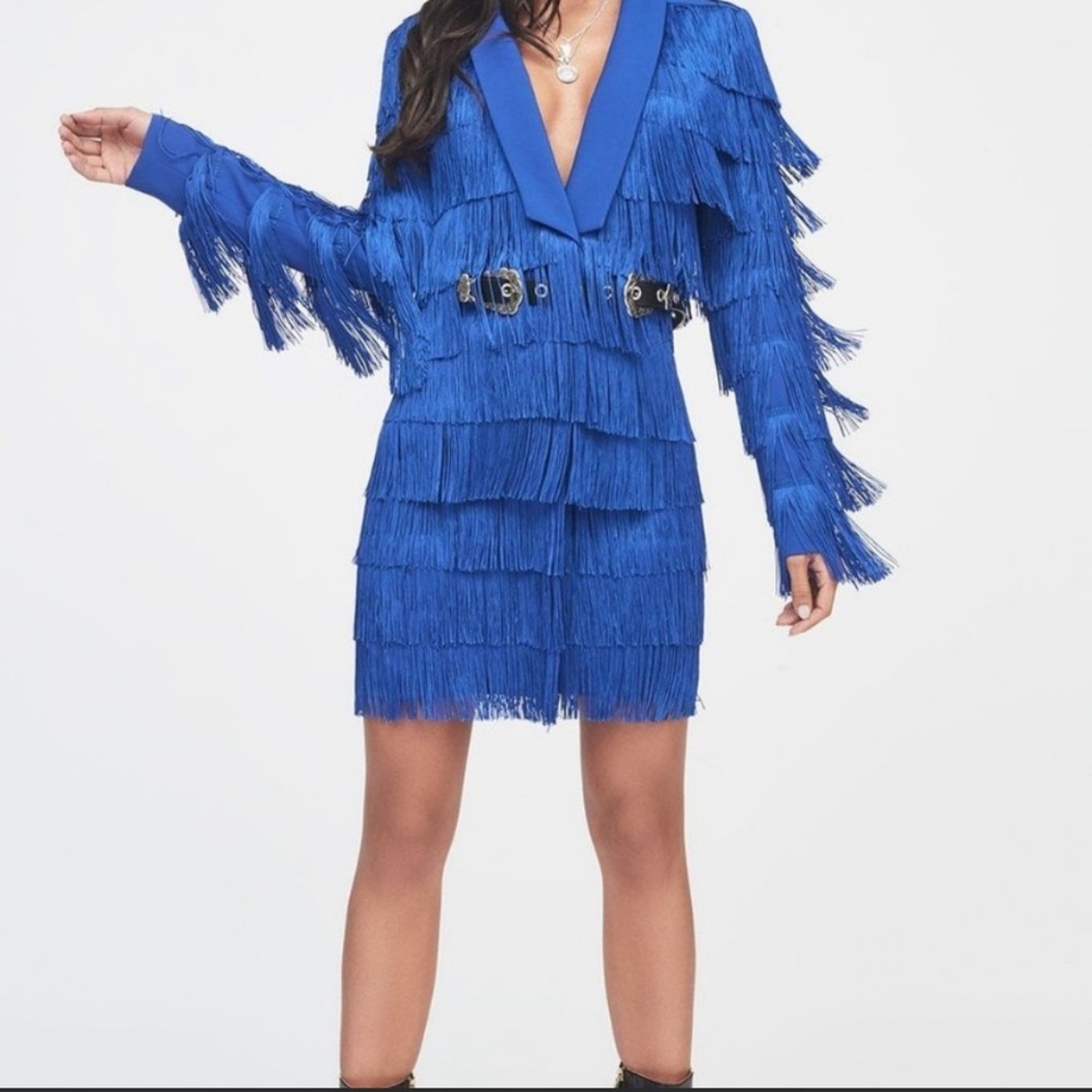 Lavish Alice Blue Fringe Blazer Dress